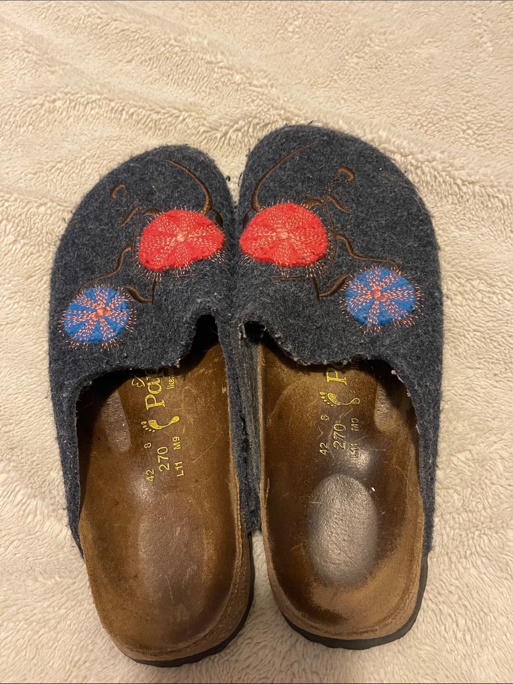 Papillio Birkenstock Slip On Clogs Red & Blue Flowers Women’s 11